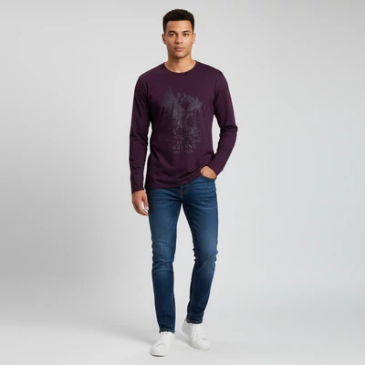 Atlasformen, sötétlila színű, hosszú ujjú férfi felső, L méret