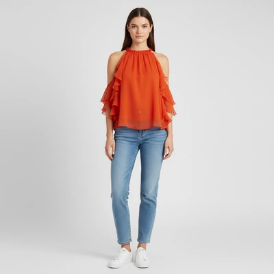 Oldalán fodros, bélelt női felső