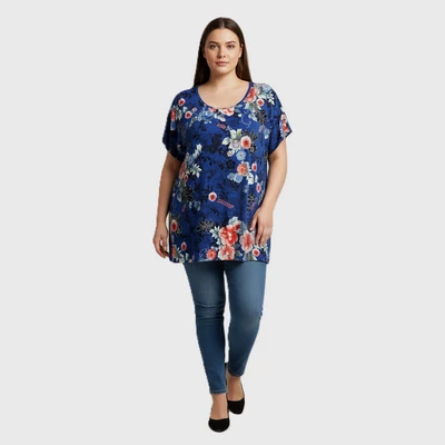 M&Mode, mintás, rövid ujjú női felső, XXL méret