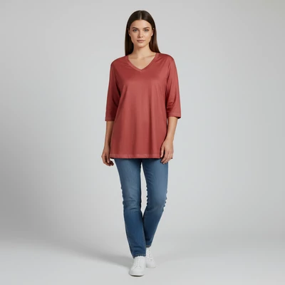 Korall színű, rövid ujjú női felső, XL méret