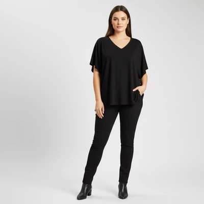 M&Mode, fekete színű, rövid ujjú női felső, 2XL méret