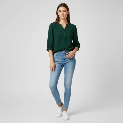 Bequemer Laden, zöld színű, 3/4-es ujjú női felső, S méret