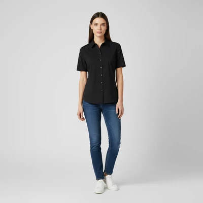 Essentials, fekete színű, rövid ujjú női felső, S méret