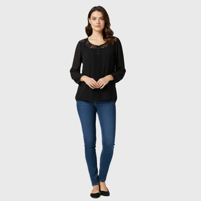 Review, fekete színű, hosszú ujjú női felső, M méret