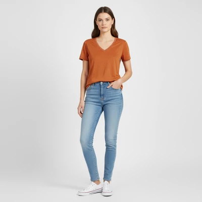 Garcia, narancssárga színű, rövid ujjú női felső, M méret