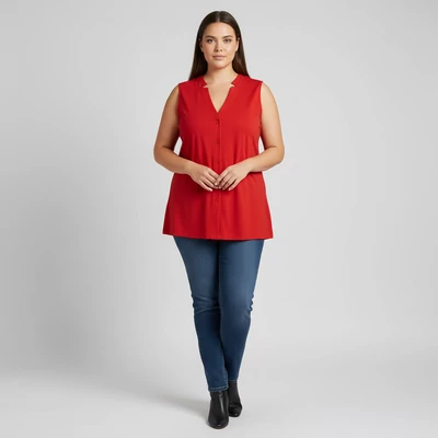 Sempre Piu, piros színű, ujjatlan női felső, 2XL méret