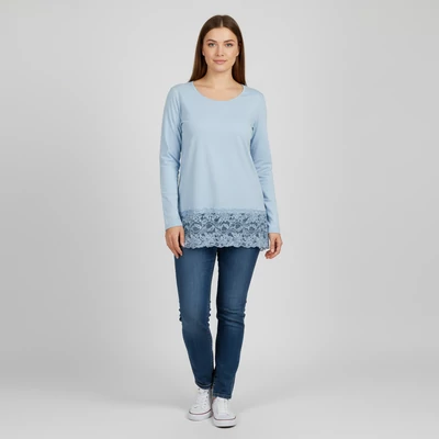 Világoskék, hosszú ujjú női felső, L méret