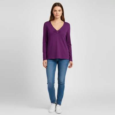 Esprit, padlizsánlila színű, hosszú ujjú női felső, L méret