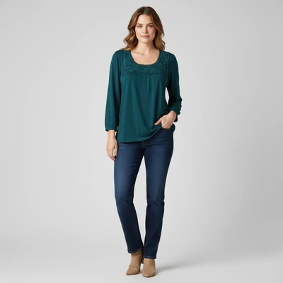 Sheego, sötétzöld színű, hosszú ujjú női felső, XL méret