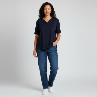 Atelier, sötétkék színű, rövid ujjú női felső, XL méret