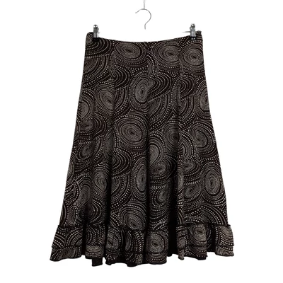 Derekán gumis, alján fodros, mintás női szoknya