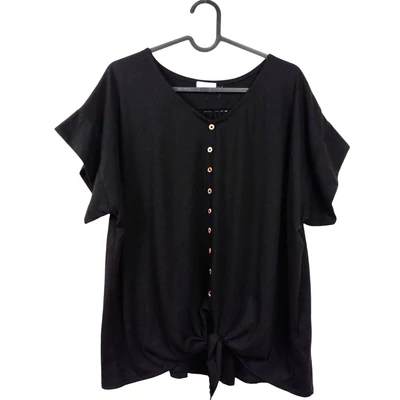 Infinity, fekete színű, rövid ujjú női felső, XL méret (használt minőségű!)