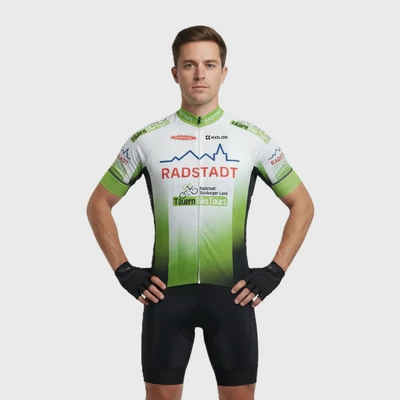 Háta alján zsebes, elején cipzáras, mintás (kerékpáros) férfi póló