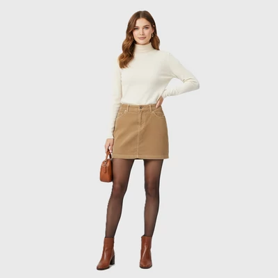 Elől cipzáras, kordbársony női szoknya