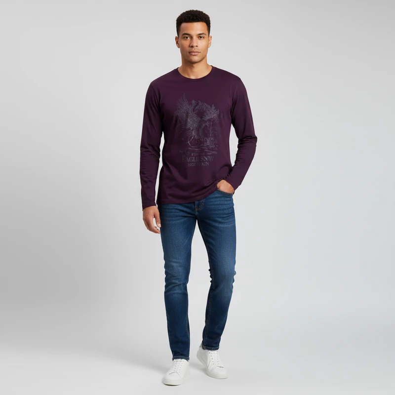 Atlasformen, sötétlila színű, hosszú ujjú férfi felső, L méret