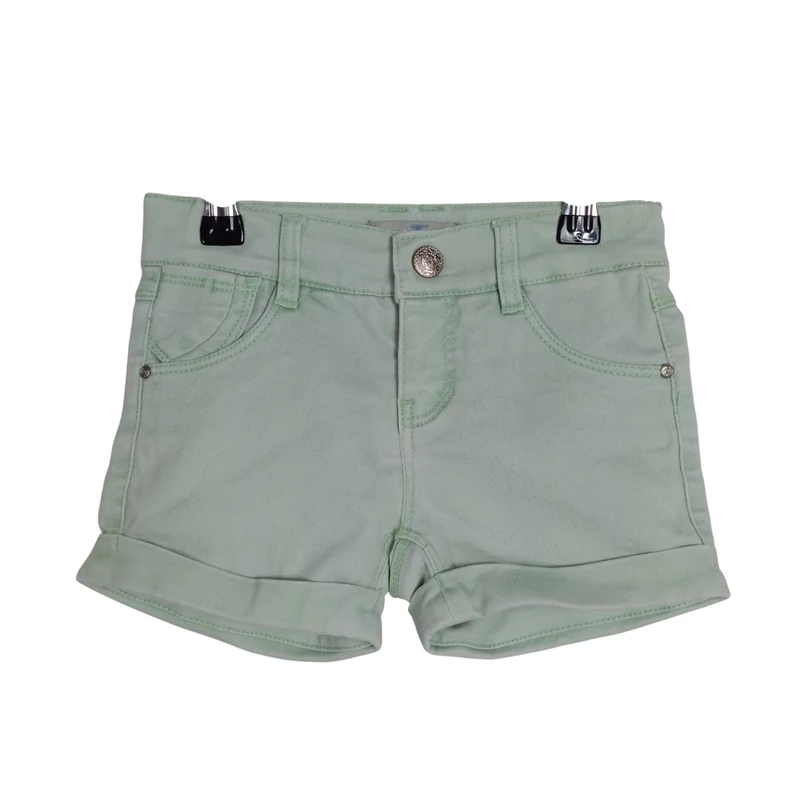 Szára alján hajtókás, színes kislány farmer rövidnadrág