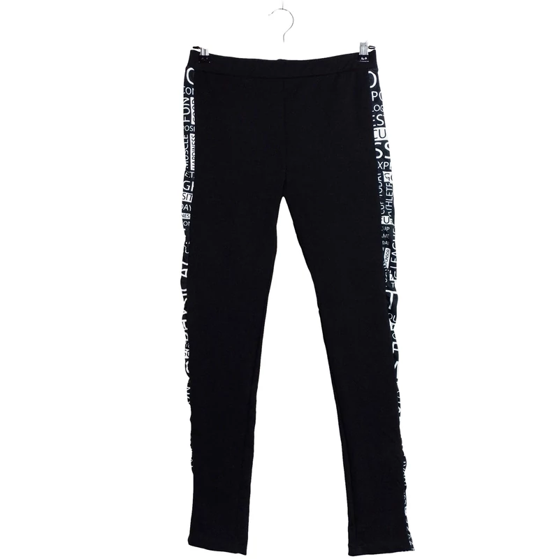 Rugalmas anyagú, oldalán feliratos díszcsíkos női leggings