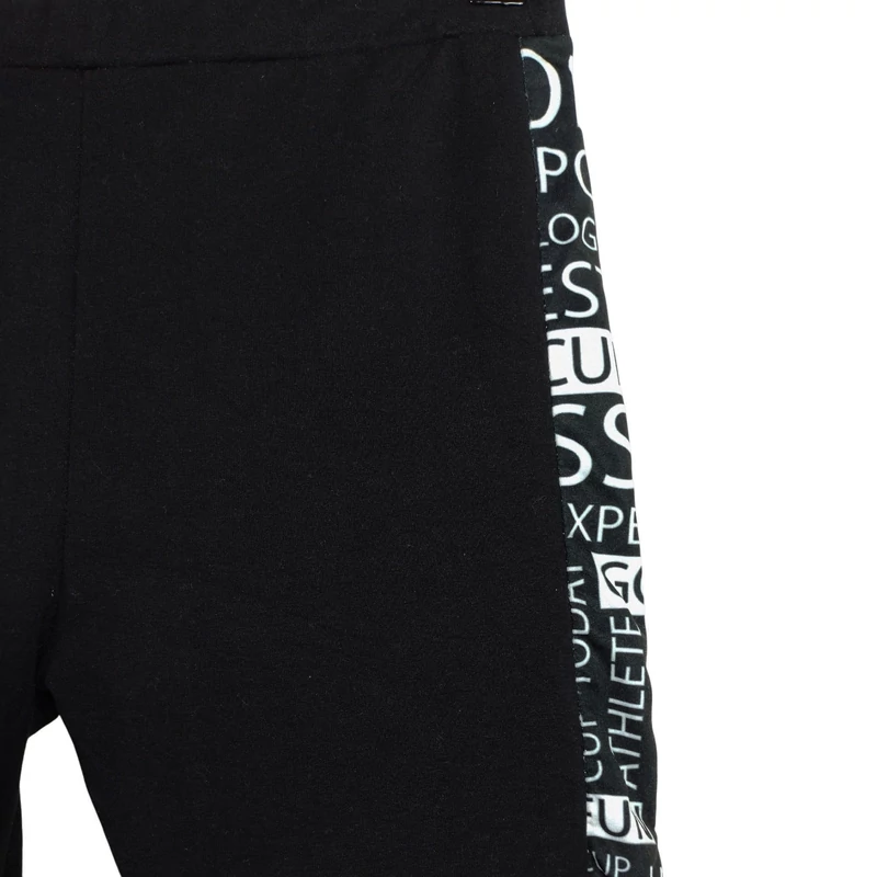 Rugalmas anyagú, oldalán feliratos díszcsíkos női leggings