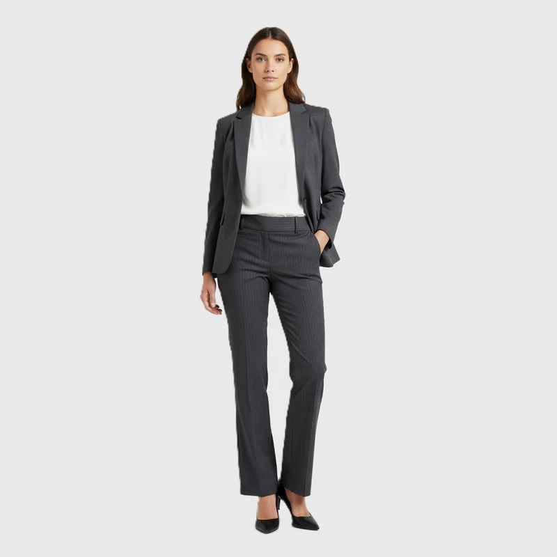 Derekán övbújtatós, csíkos, bőszárú női nadrág