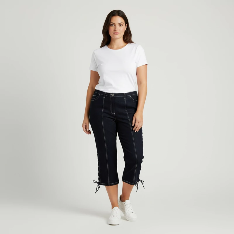 Kék színű, 3/4-es női farmernadrág, 2XL méret