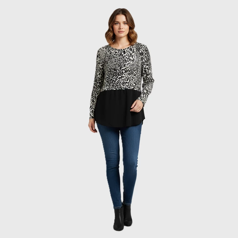 Dupla hatású, mintás női felső