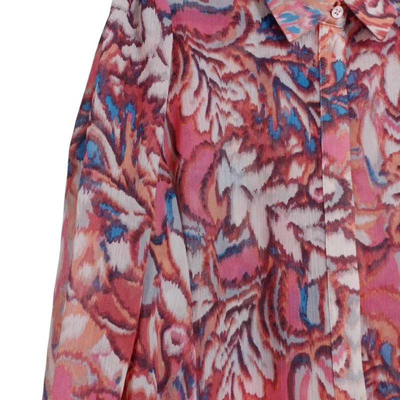 Galléros, rejtett gombolású virágmintás női felső