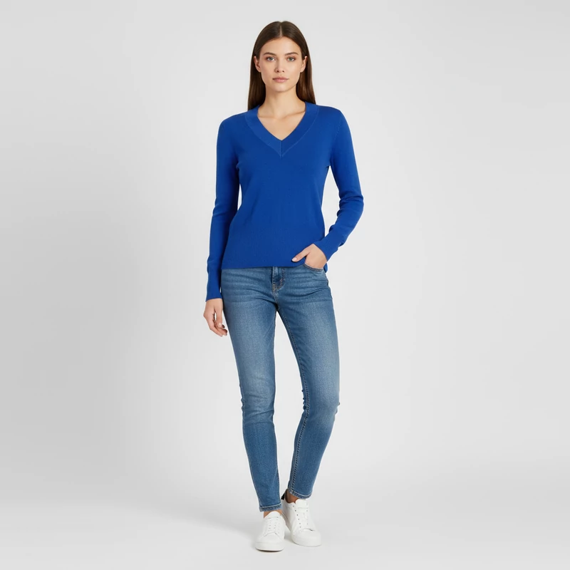 "V" nyakú vékony női pulóver