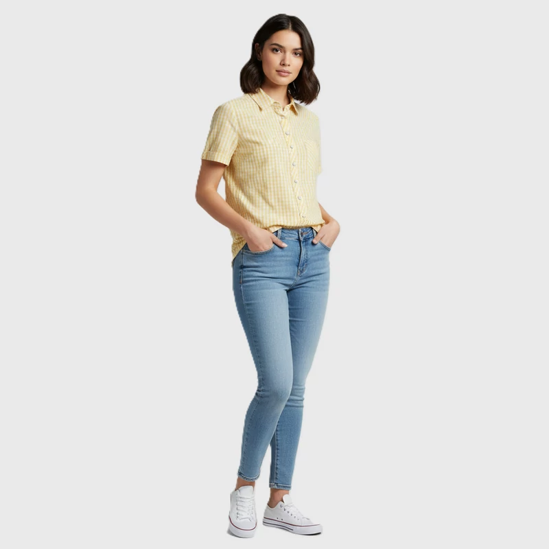 Galléros, kockás női felső