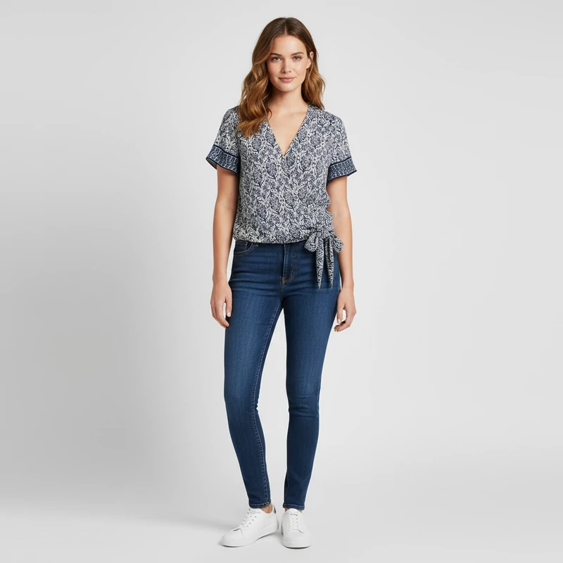 Elején átlapolt, alján megkötős női felső