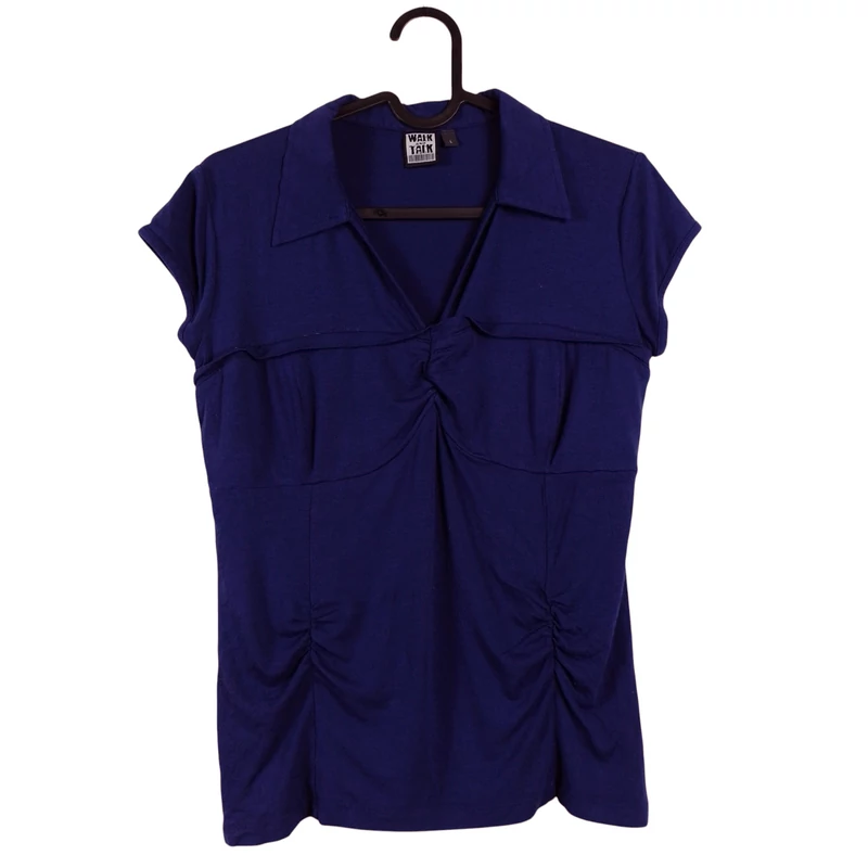 Húzott varrással díszített, galléros női felső