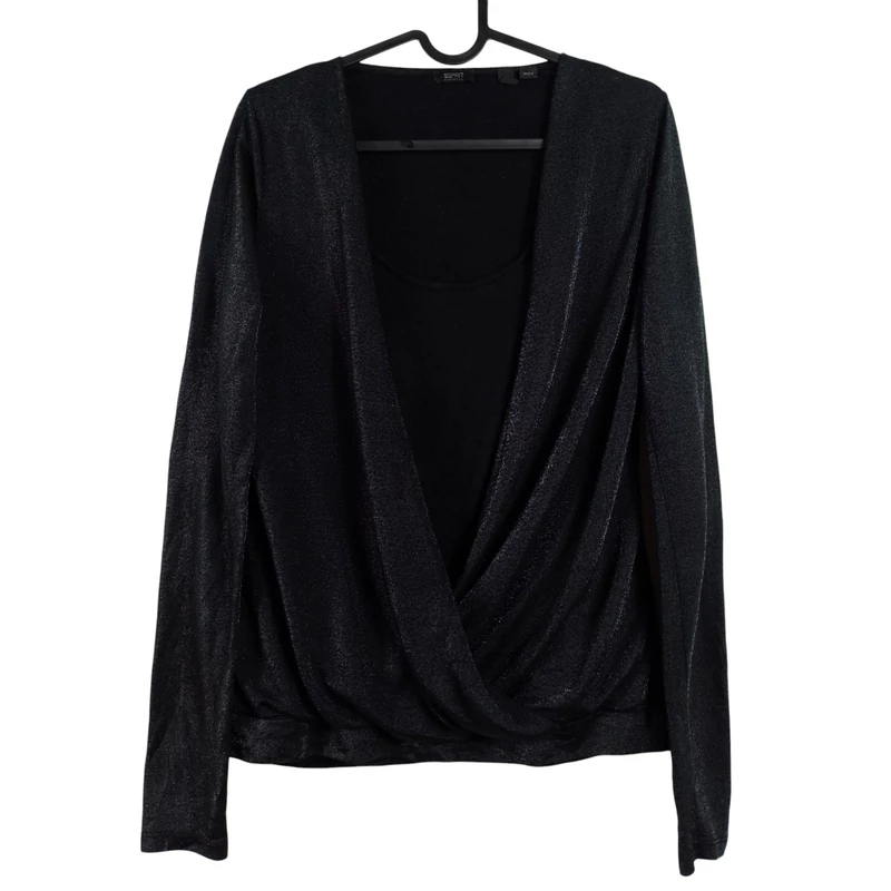 Elején átlapolt, dupla hatású, csillogó anyagú női felső