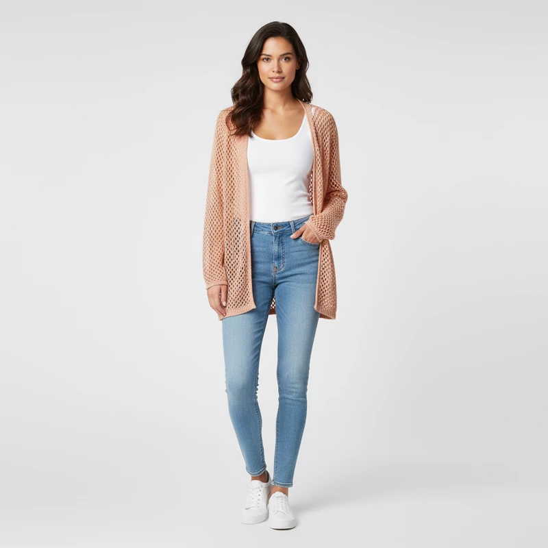 Lyukasztott mintájú női kardigán