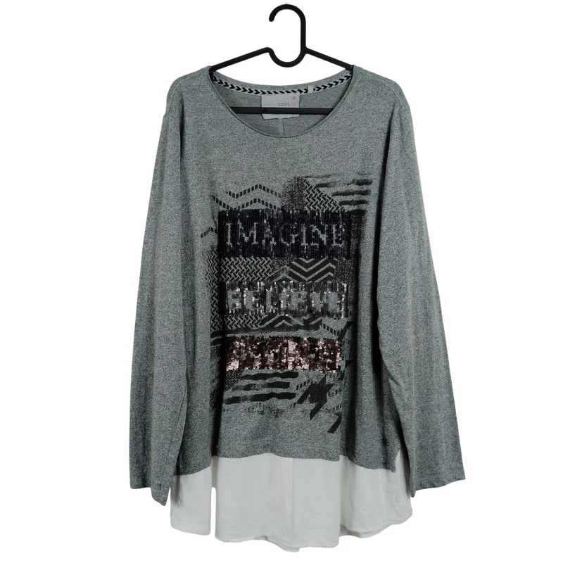 Elején mintás, flitterrel díszített, dupla hatású női felső