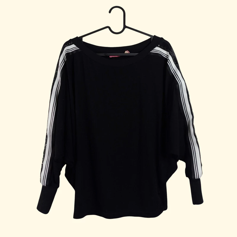 Dqmane, fekete színű, hosszú ujjú női felső, S méret