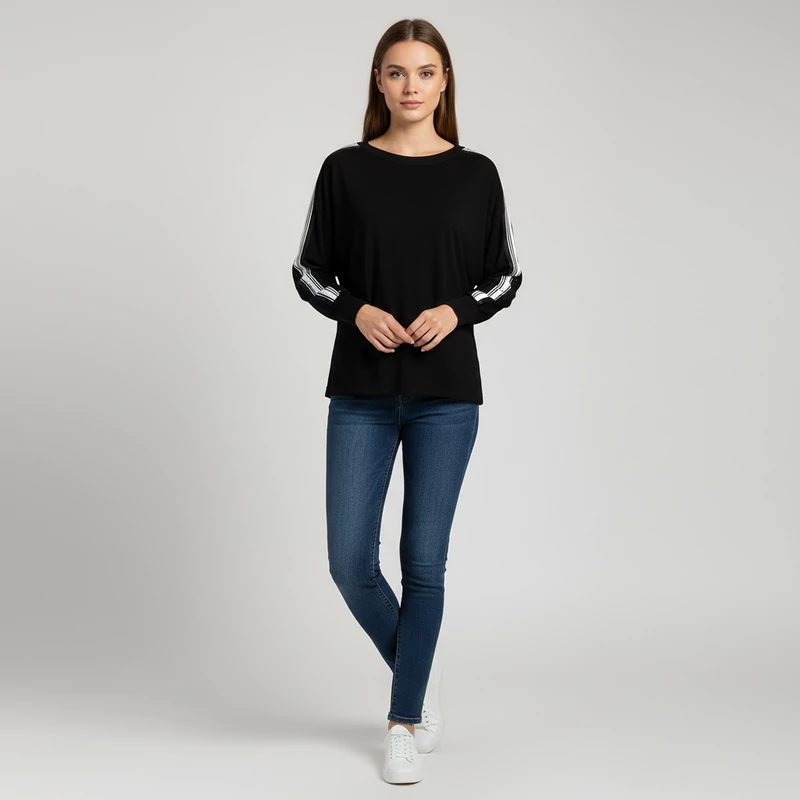 Dqmane, fekete színű, hosszú ujjú női felső, S méret