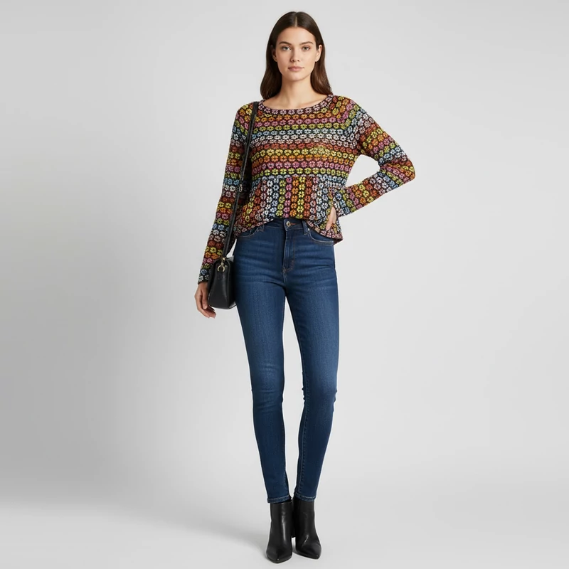 Mintás, hosszú ujjú női felső, L méret