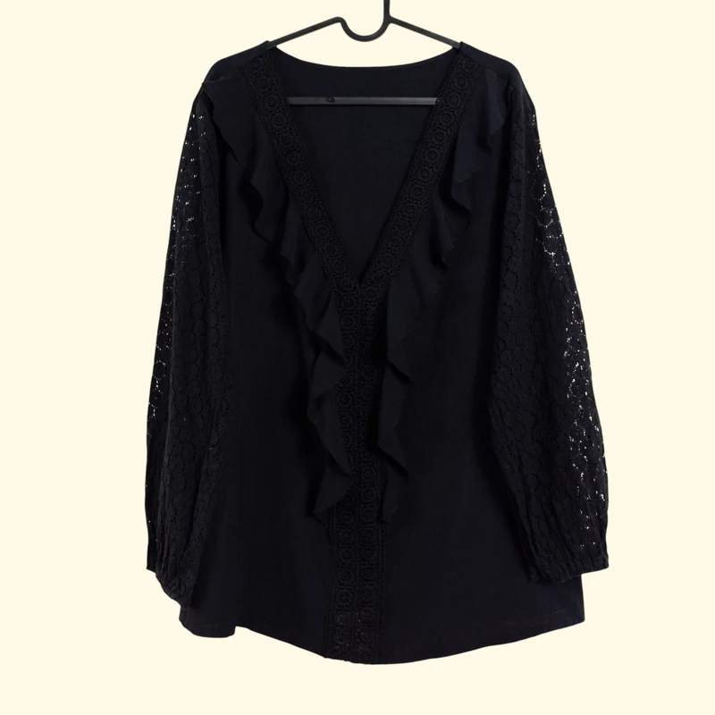 Shein, fekete színű, hosszú ujjú női felső, XL méret