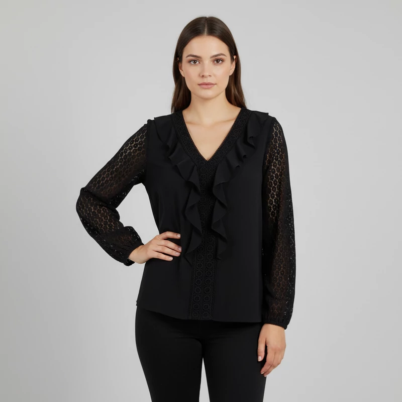 Shein, fekete színű, hosszú ujjú női felső, XL méret