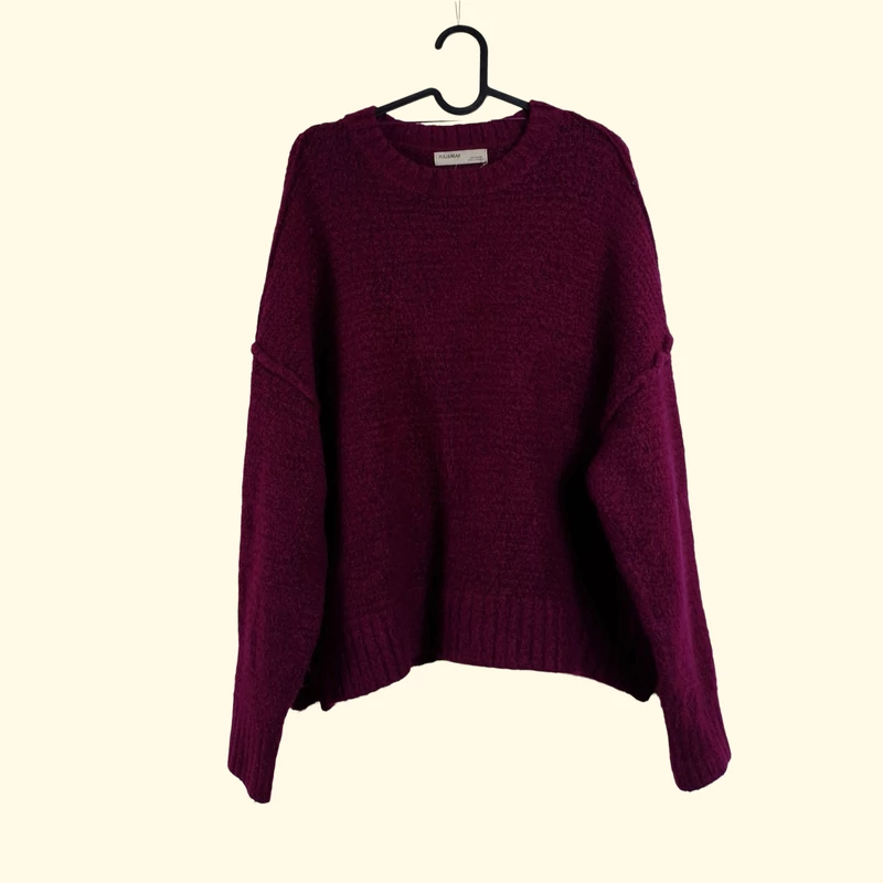 Pull&Bear, sötét mályva színű, hosszú ujjú női felső, S méret