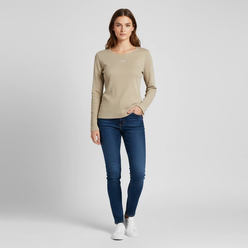 Esprit, bézs színű, hosszú ujjú női felső, M méret