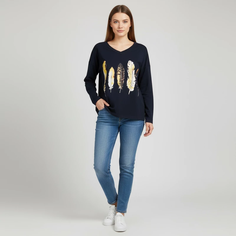 Mintás, hosszú ujjú női felső, M méret