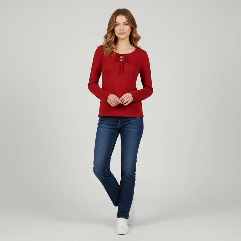 Vackpot, sötétpiros színű, hosszú ujjú női felső, M méret