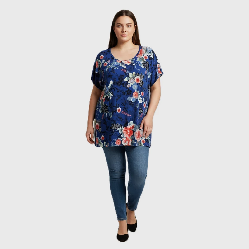 M&Mode, mintás, rövid ujjú női felső, XXL méret