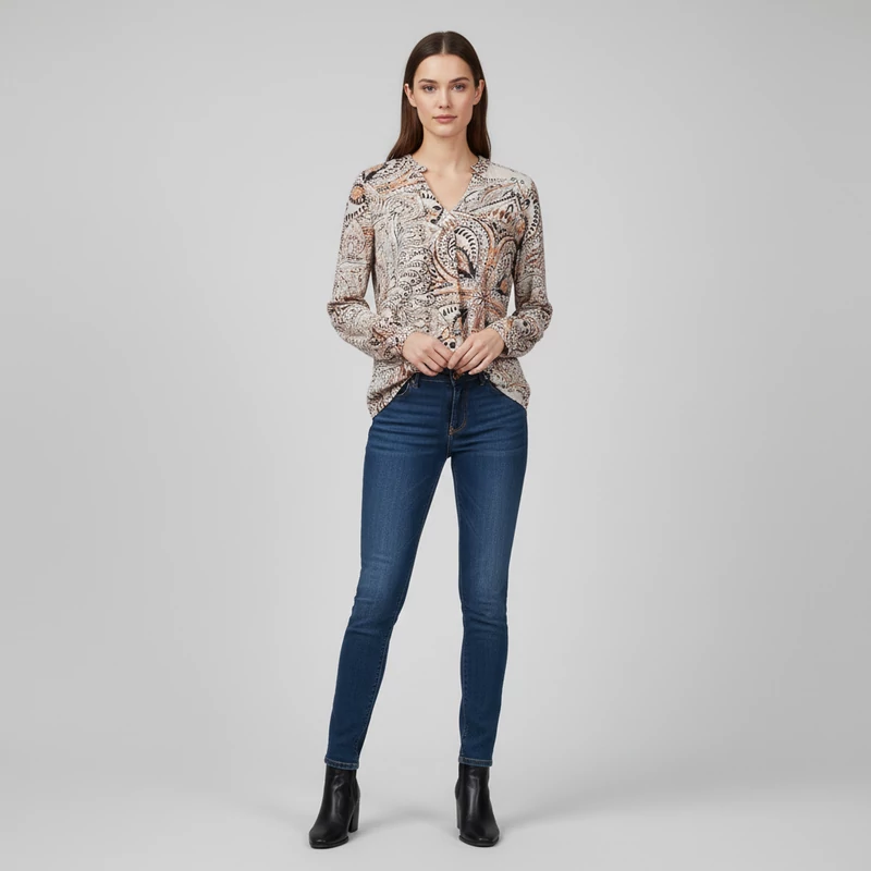 Gina Laura, mintás, hosszú ujjú női felső, M méret