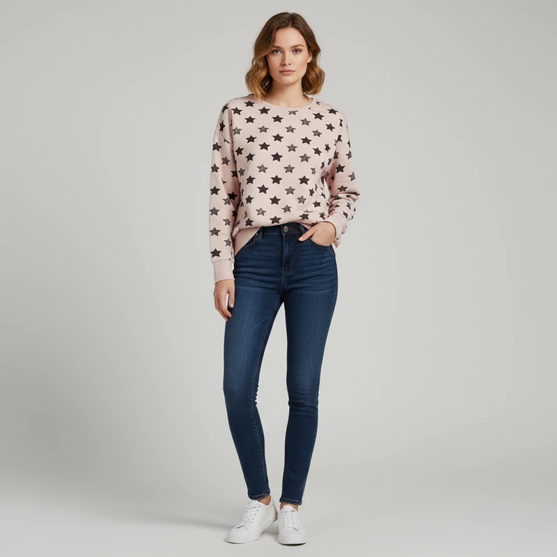 Janina, mintás, hosszú ujjú női felső, M méret