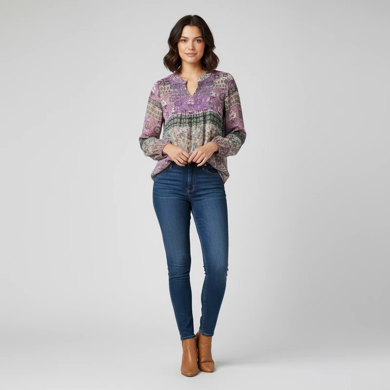 Vivien Caron, mintás, hosszú ujjú női felső, M méret