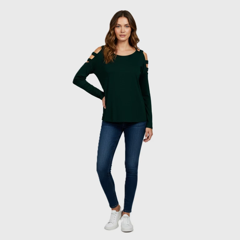 Laura Torelli, méregzöld színű, hosszú ujjú női felső, S méret