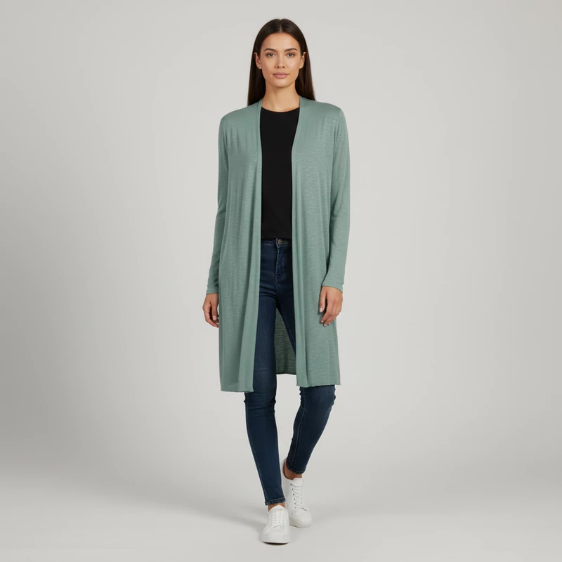 Bambuszzöld színű, hosszú ujjú női felső, M méret