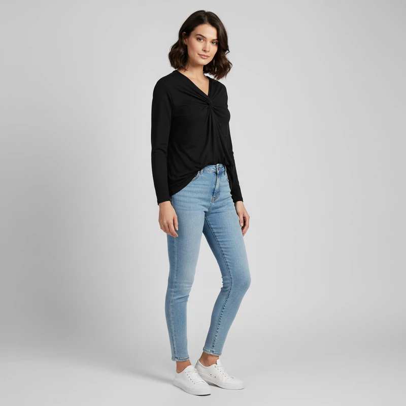 Essentials, fekete színű, hosszú ujjú női felső, S méret