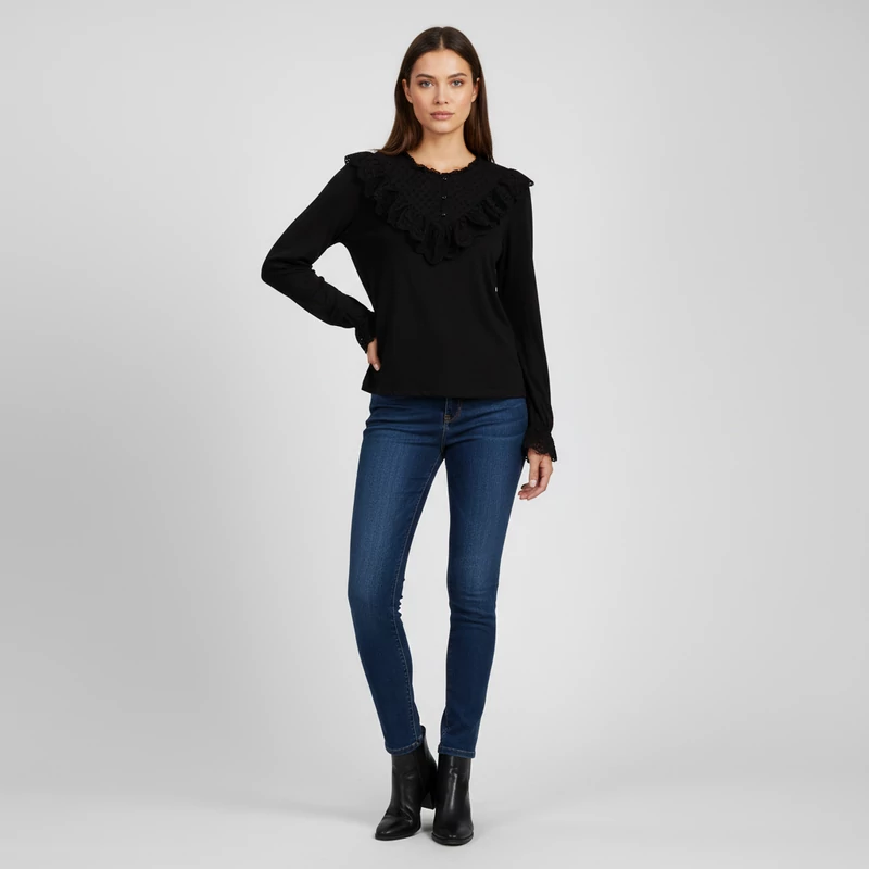 My Jewellery, fekete színű, hosszú ujjú női felső, M méret